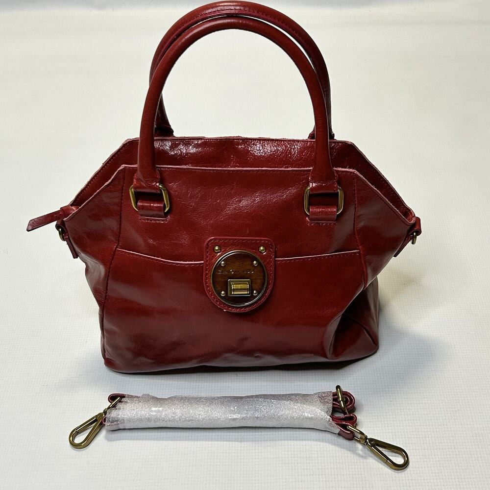 ELLIOTT LUCCA Dome Satchel Bag | Faro Red Glazed Crackled Leather Crossbody